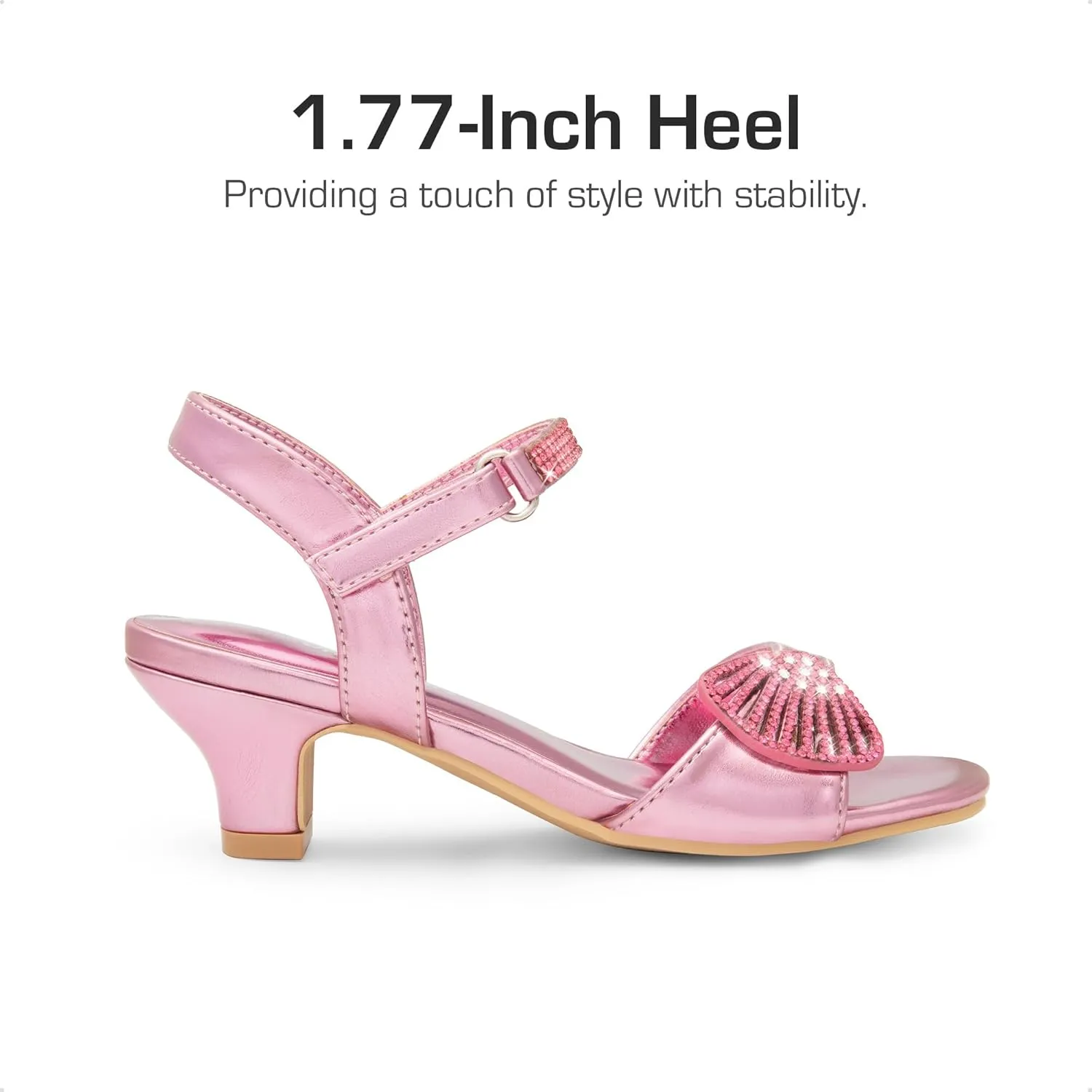 DREAM PAIRS Girls Sandals Ankle Strap Square Toe Low Heel Crystal Shell Wedding Party Flower Dress Shoes for Little Kids/Big Kids