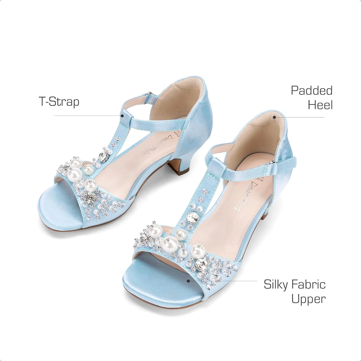 DREAM PAIRS Girls Sandals Ankle Strap T-Strap Low Heel Pearl Bow Flower Pump Dress Wedding Party Shoes for Little Kid/Big Kid