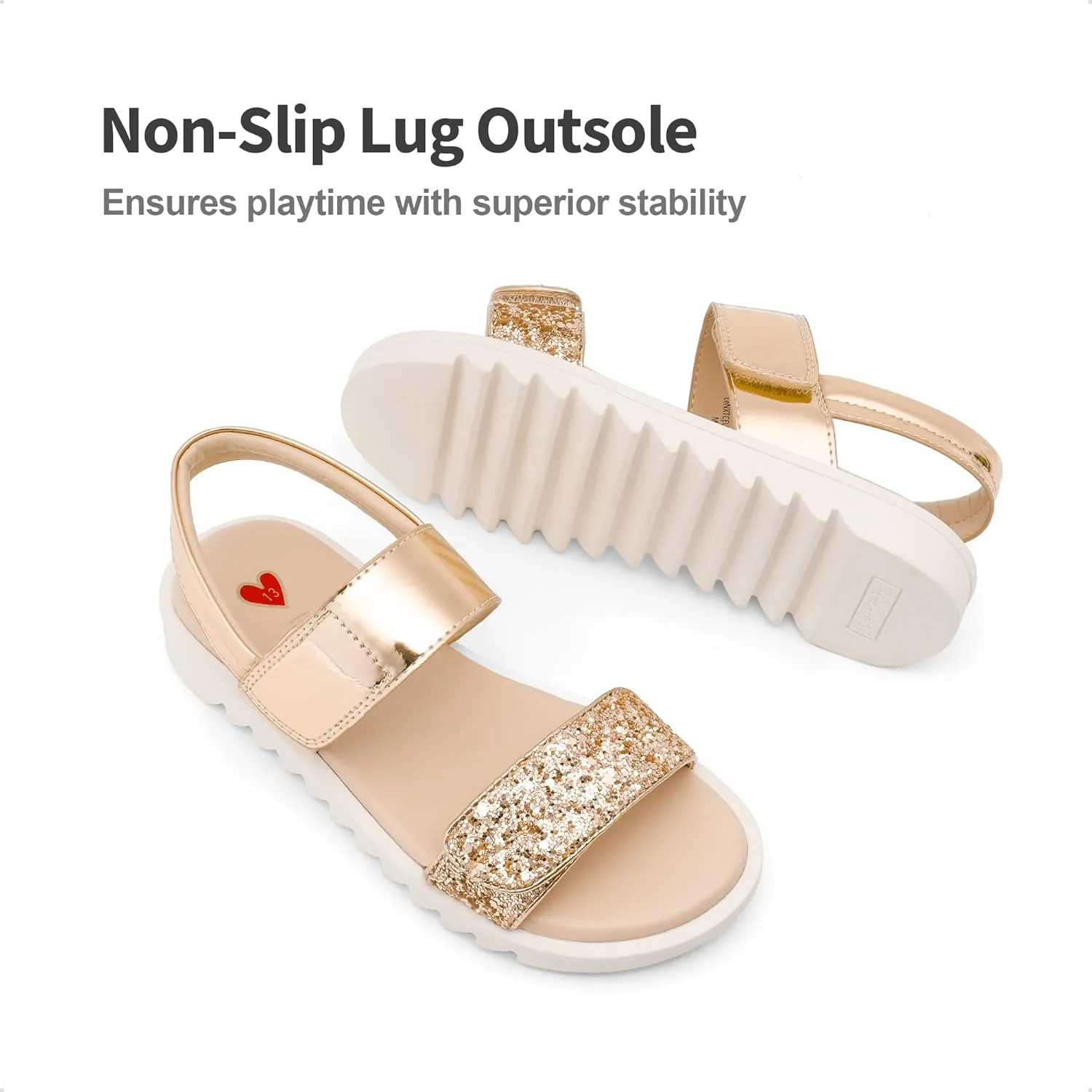 DREAM PAIRS Girls Sandals Glitter Two Strapped Casual Open Toe Sandals Little Kid/Big Kid