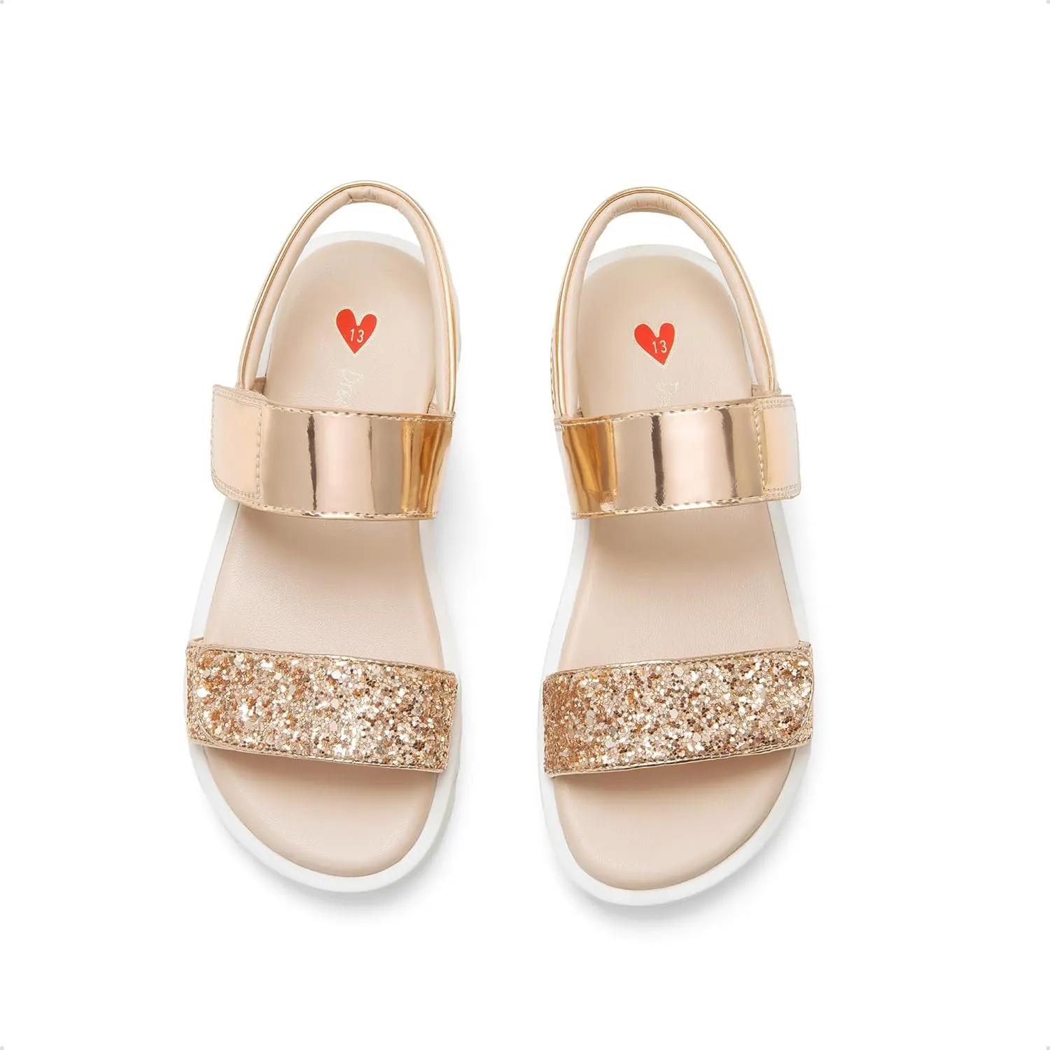 DREAM PAIRS Girls Sandals Glitter Two Strapped Casual Open Toe Sandals Little Kid/Big Kid