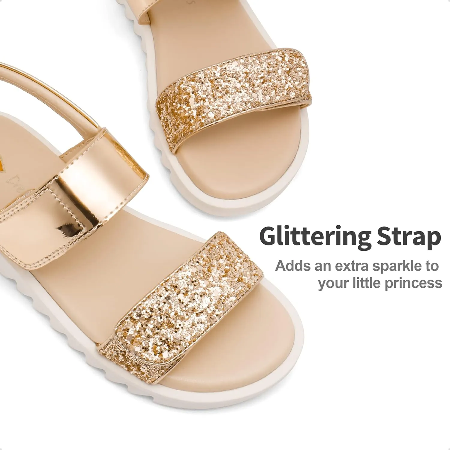 DREAM PAIRS Girls Sandals Glitter Two Strapped Casual Open Toe Sandals Little Kid/Big Kid