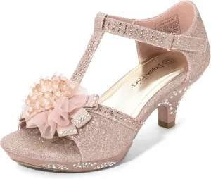 DREAM PAIRS Girls Sandals Low Heel Dress Pump Ankle T Strap Flower Shoes Toddler/Little Kid/Big Kid