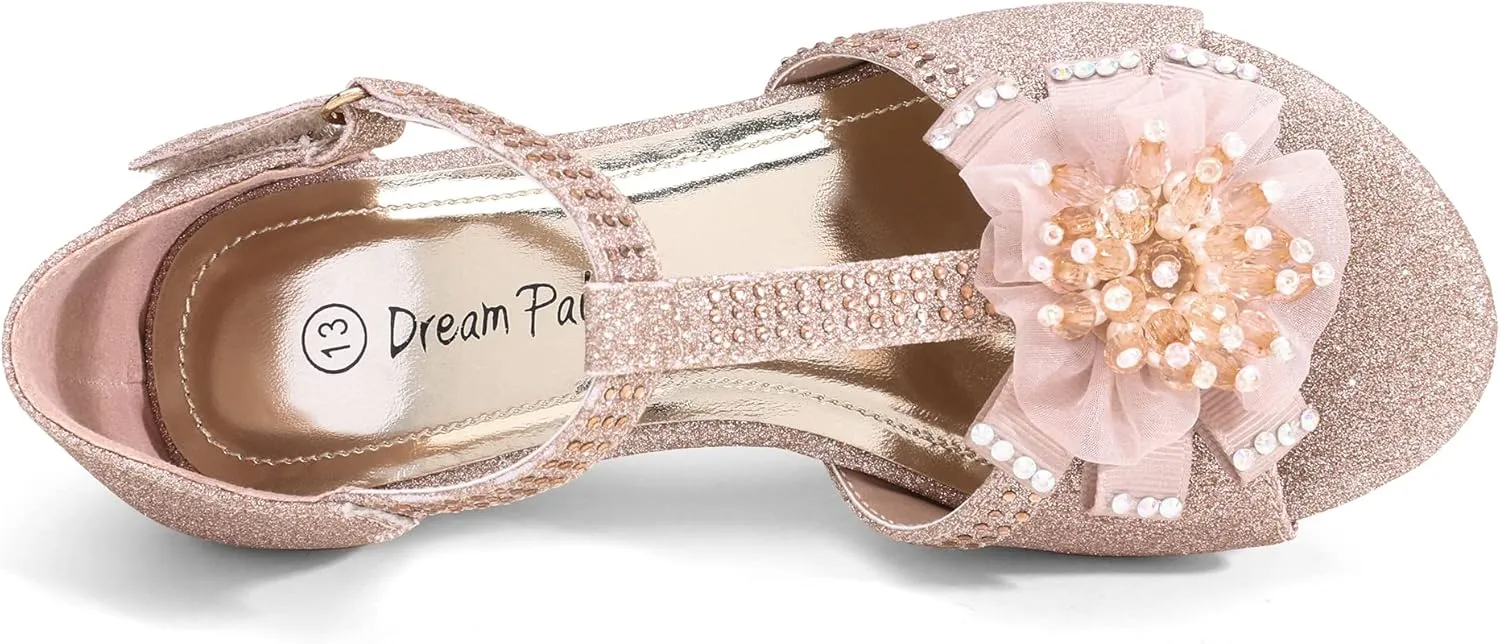DREAM PAIRS Girls Sandals Low Heel Dress Pump Ankle T Strap Flower Shoes Toddler/Little Kid/Big Kid