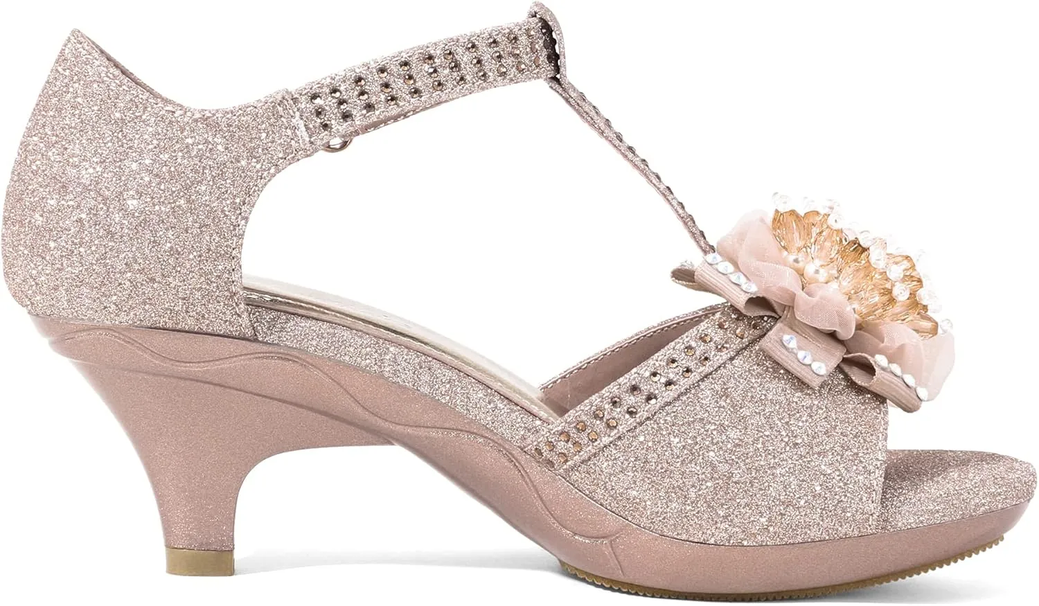 DREAM PAIRS Girls Sandals Low Heel Dress Pump Ankle T Strap Flower Shoes Toddler/Little Kid/Big Kid