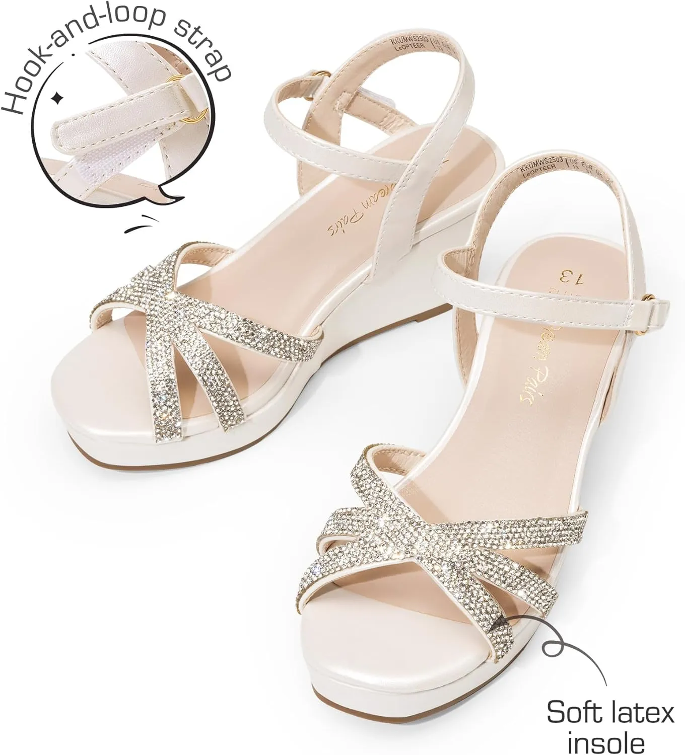 DREAM PAIRS Girls Wedge Sandals Flatform Open Toe Summer Platform Sandals Flower Wedding Party for Little Kid/Big Kid