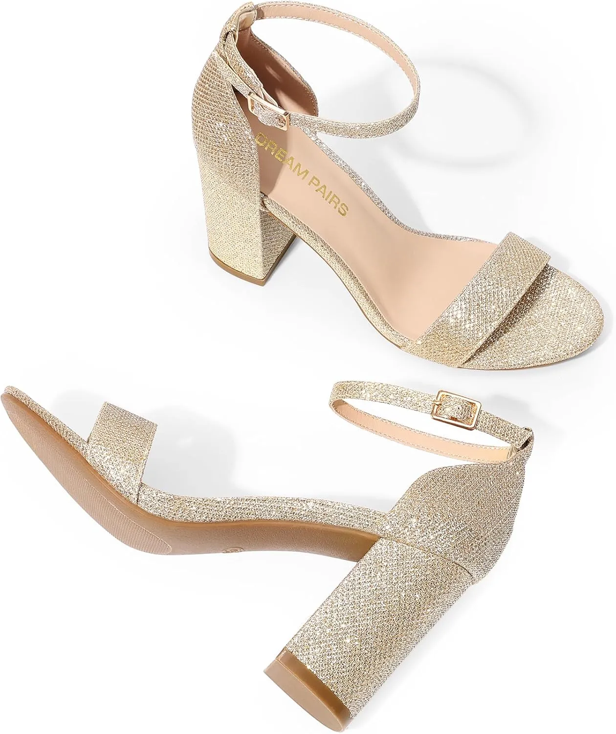 DREAM PAIRS Heels for Women Chunky Block Heel Open Toe Ankle Strap 3.5 Inch Heeled Sandals for Party Date Wedding