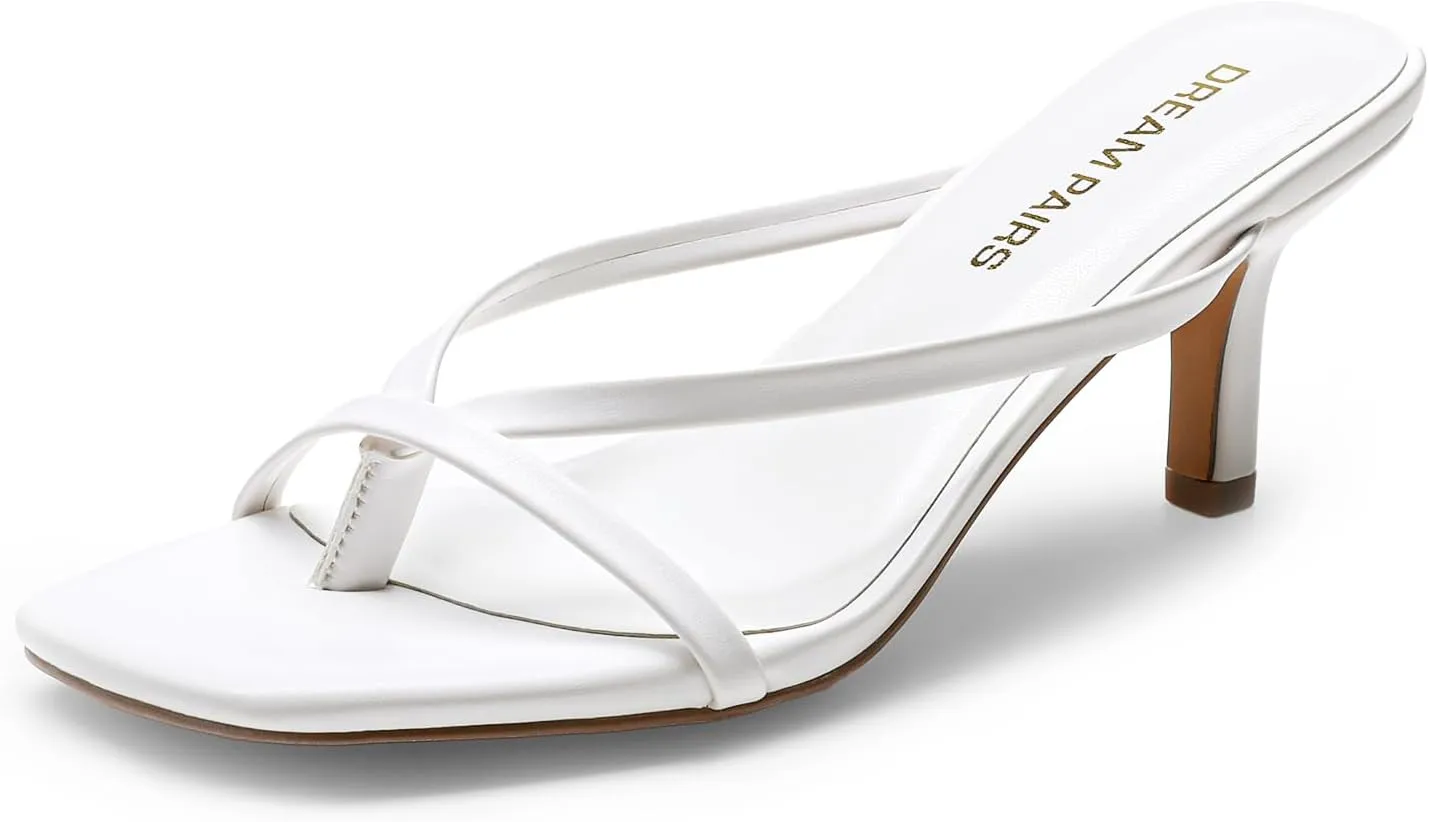 DREAM PAIRS Heels for Women Flip Flops Kitten Low Heels Open Square Toe Thong Heeled Sandals, Sexy Fashion Comfort Shoes for Party Casual Slides