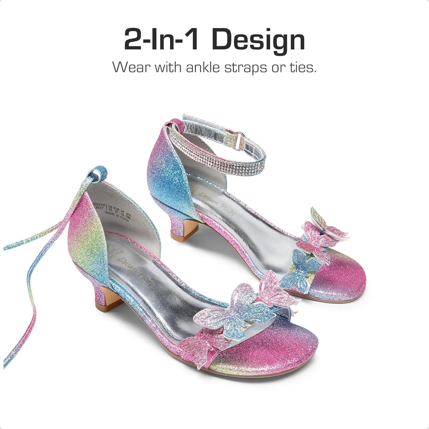 DREAM PAIRS Lace Up Low Heel Sandals for Girls Ankle Strap Dress Pump Strappy Gladiator Wedding Party Shoes for Little Kid/Big Kid