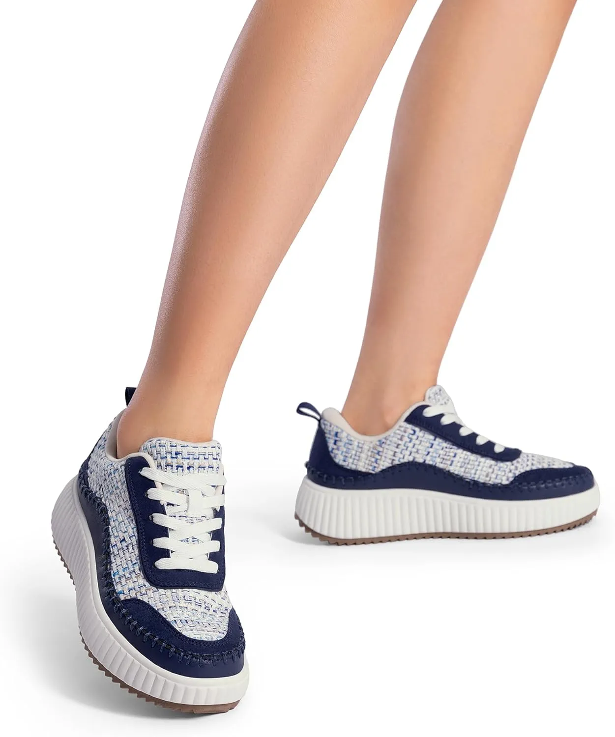 DREAM PAIRS Women Chunky City Tweed Comfortable Casual Platform Fashion Sneaker