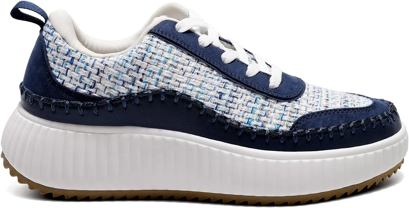 DREAM PAIRS Women Chunky City Tweed Comfortable Casual Platform Fashion Sneaker