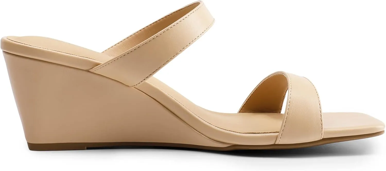 DREAM PAIRS Women Slides Wedge Sandals Square Open Toe Dress Casual Strappy Shoes