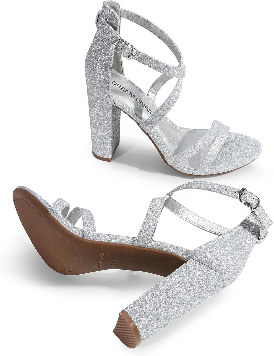 DREAM PAIRS Womens Chunky Heels 4 inch High Multi Strap Soft Comfort Block Heeled Sandals for Prom Dancing Wedding