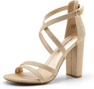 DREAM PAIRS Womens Chunky Heels 4 inch High Multi Strap Soft Comfort Block Heeled Sandals for Prom Dancing Wedding