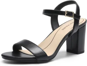 DREAM PAIRS Women's Chunky Heels Block Round Open Toe Ankle Strap Heel Fashion Wedding Party Comfort Dress Sandals Shoes