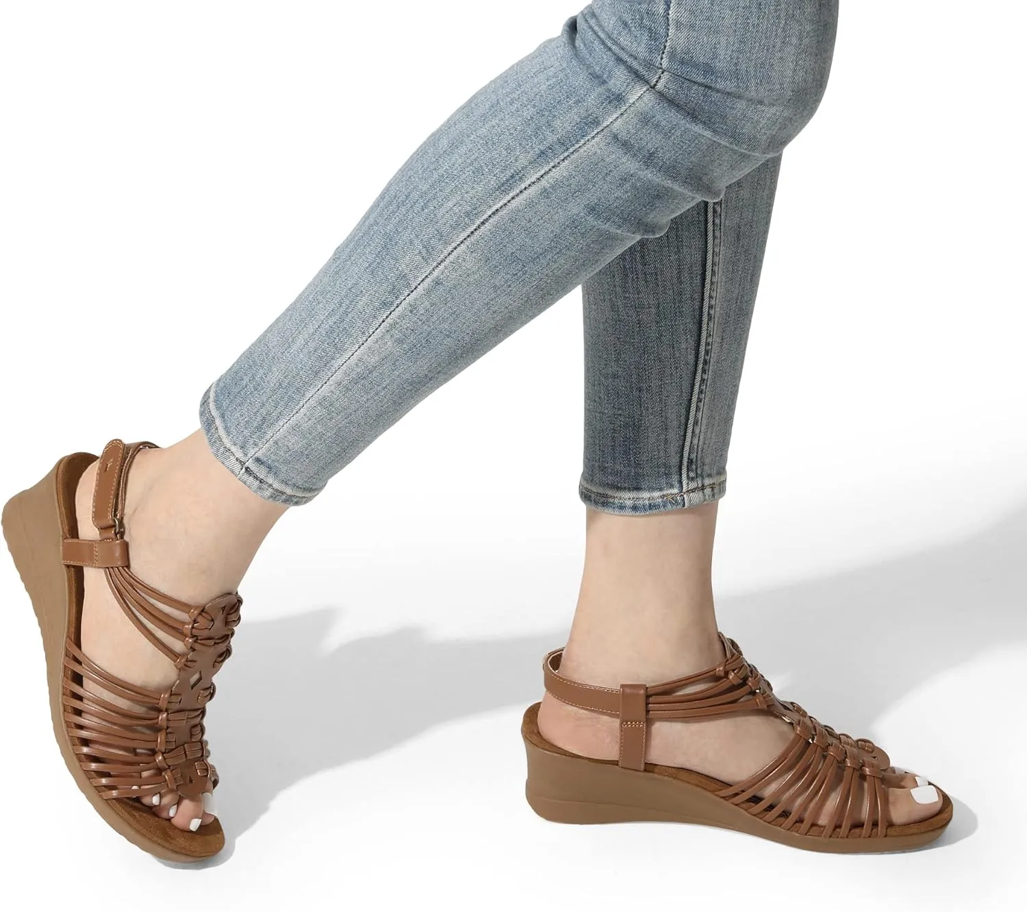 DREAM PAIRS Women's Comfortable Strappy Low Heel Open Toe Slip-On Wedge Sandals Arch Support for Summer Dressy Shoes
