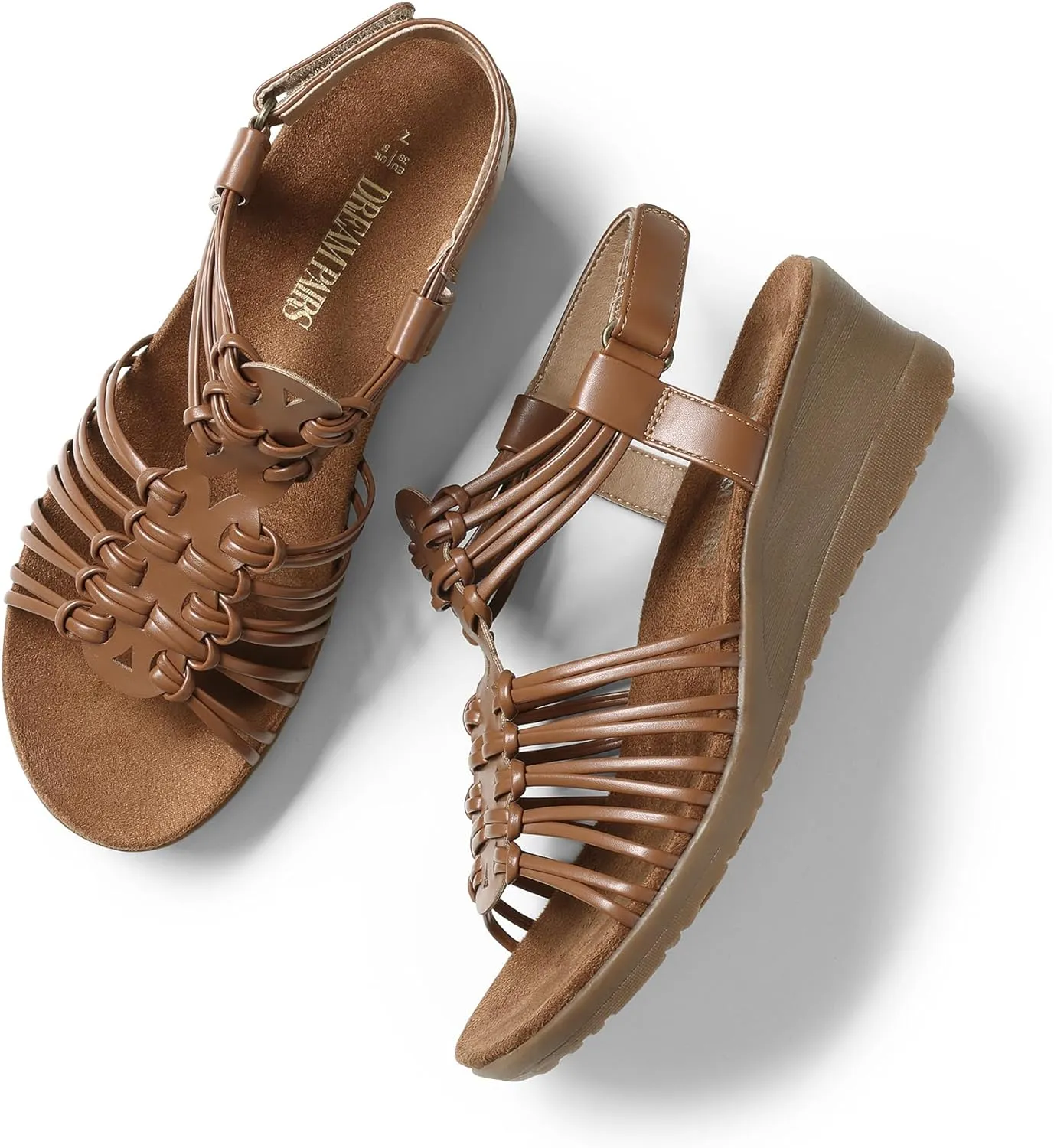 DREAM PAIRS Women's Comfortable Strappy Low Heel Open Toe Slip-On Wedge Sandals Arch Support for Summer Dressy Shoes