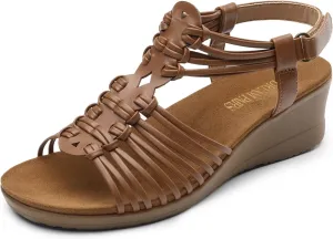 DREAM PAIRS Women's Comfortable Strappy Low Heel Open Toe Slip-On Wedge Sandals Arch Support for Summer Dressy Shoes