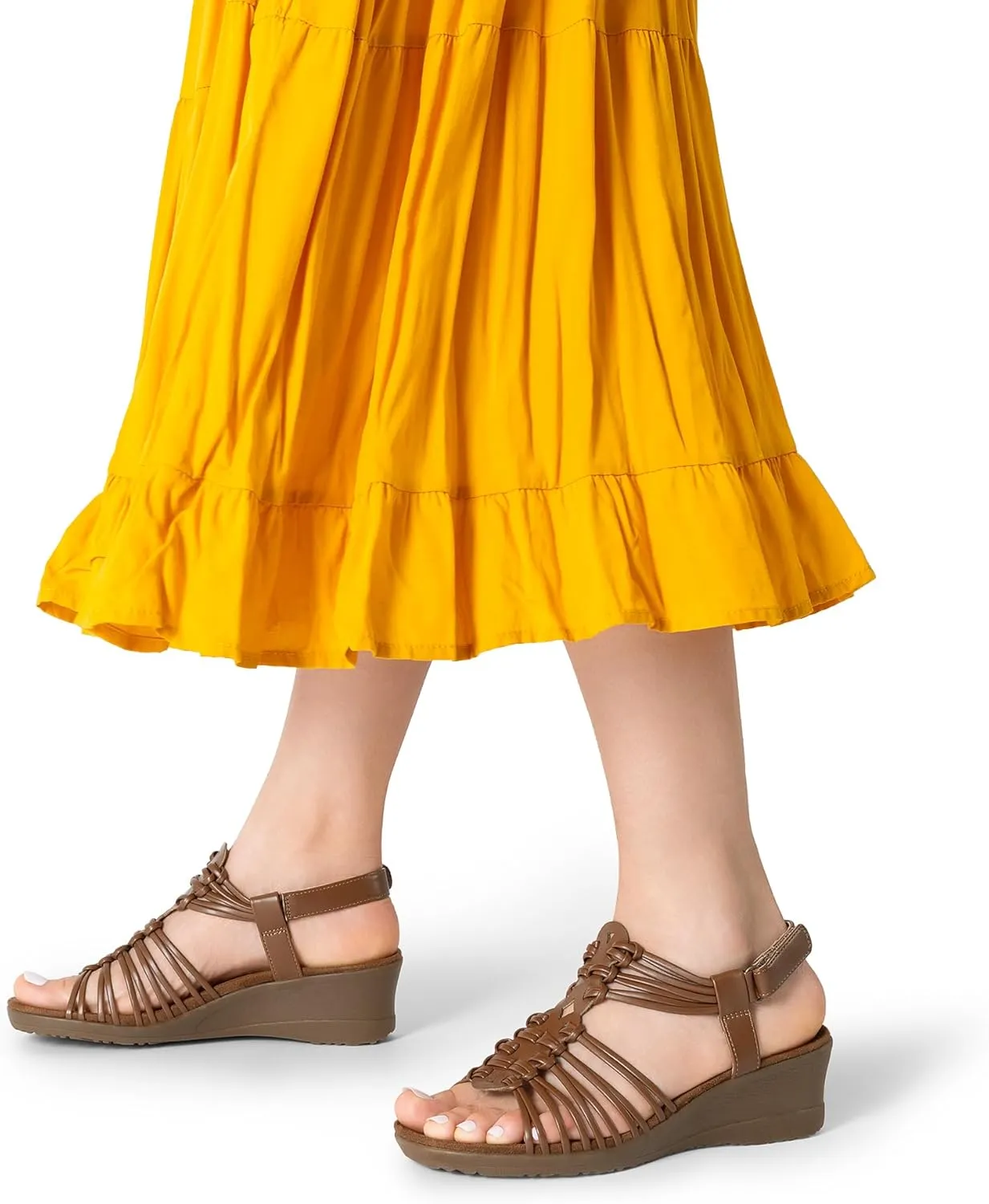 DREAM PAIRS Women's Comfortable Strappy Low Heel Open Toe Slip-On Wedge Sandals Arch Support for Summer Dressy Shoes