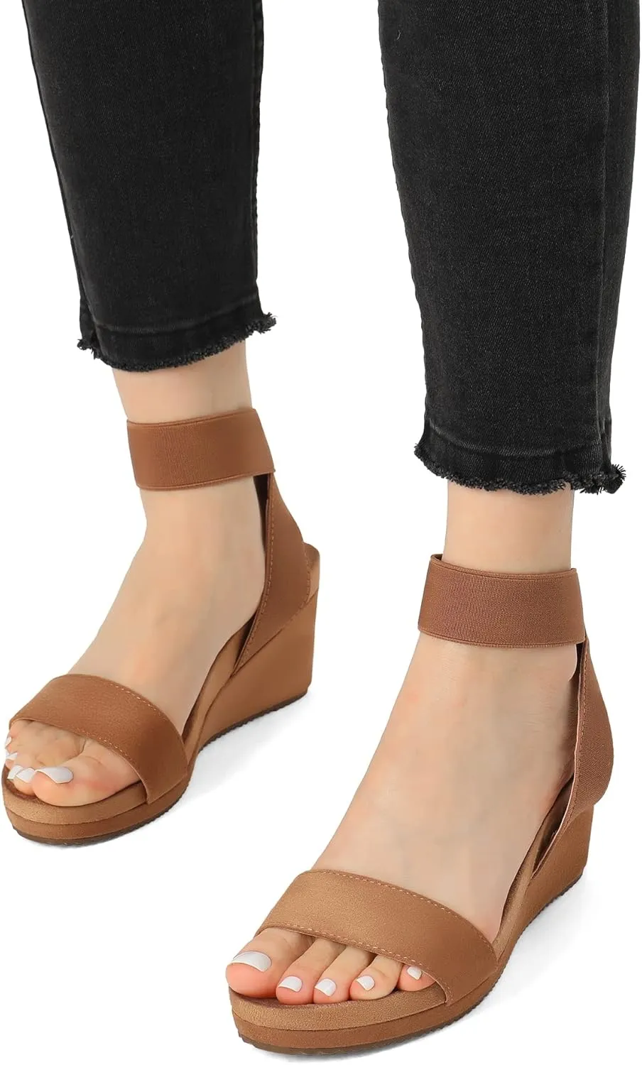 DREAM PAIRS Womens Elastic Ankle Strap Open Toe Platform Wedge Sandals Comfortable Summer Shoes