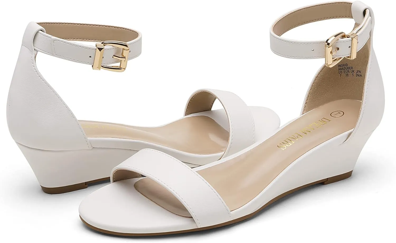 DREAM PAIRS Women's Ingrid Ankle Strap Low Wedge Sandal
