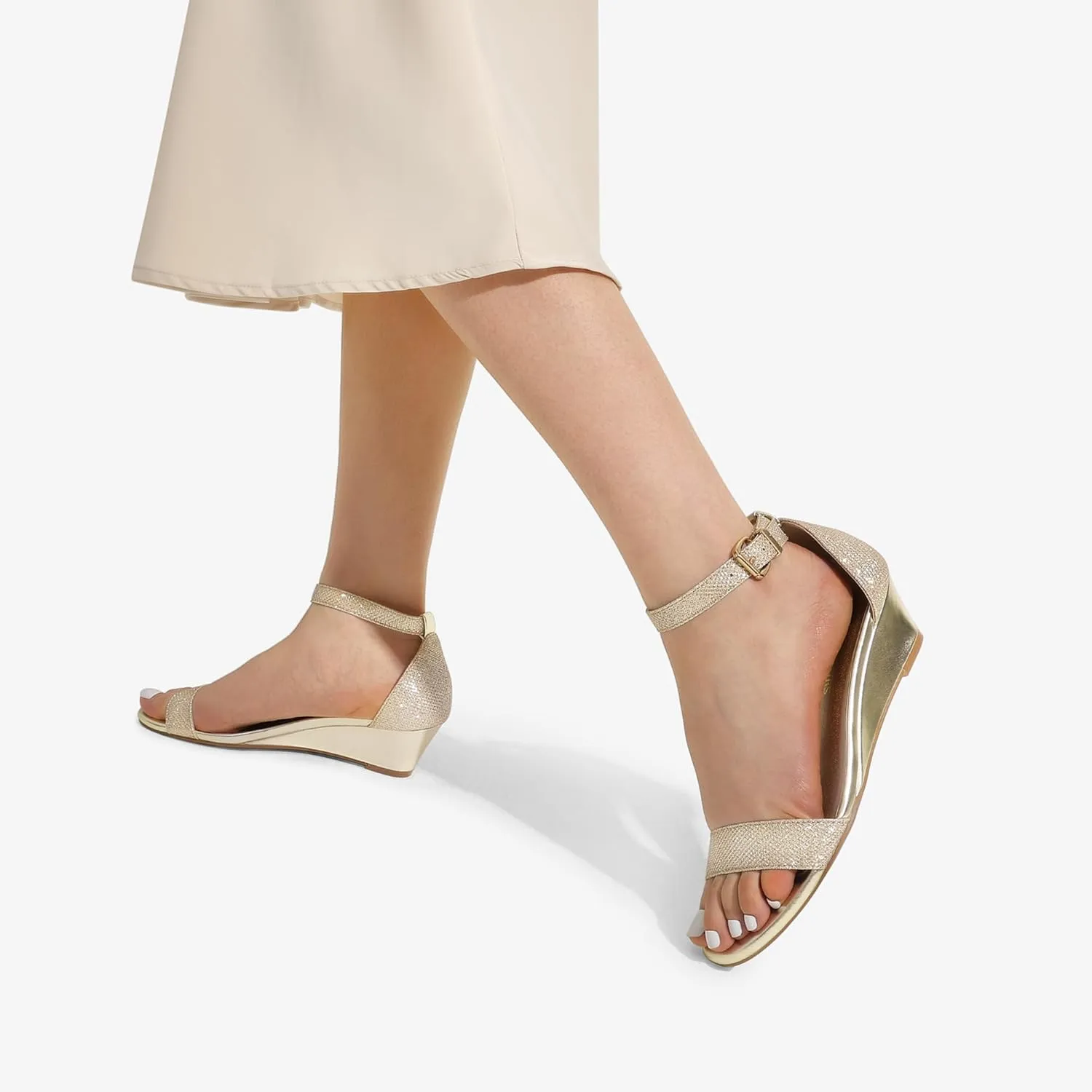 DREAM PAIRS Women's Ingrid Ankle Strap Low Wedge Sandal