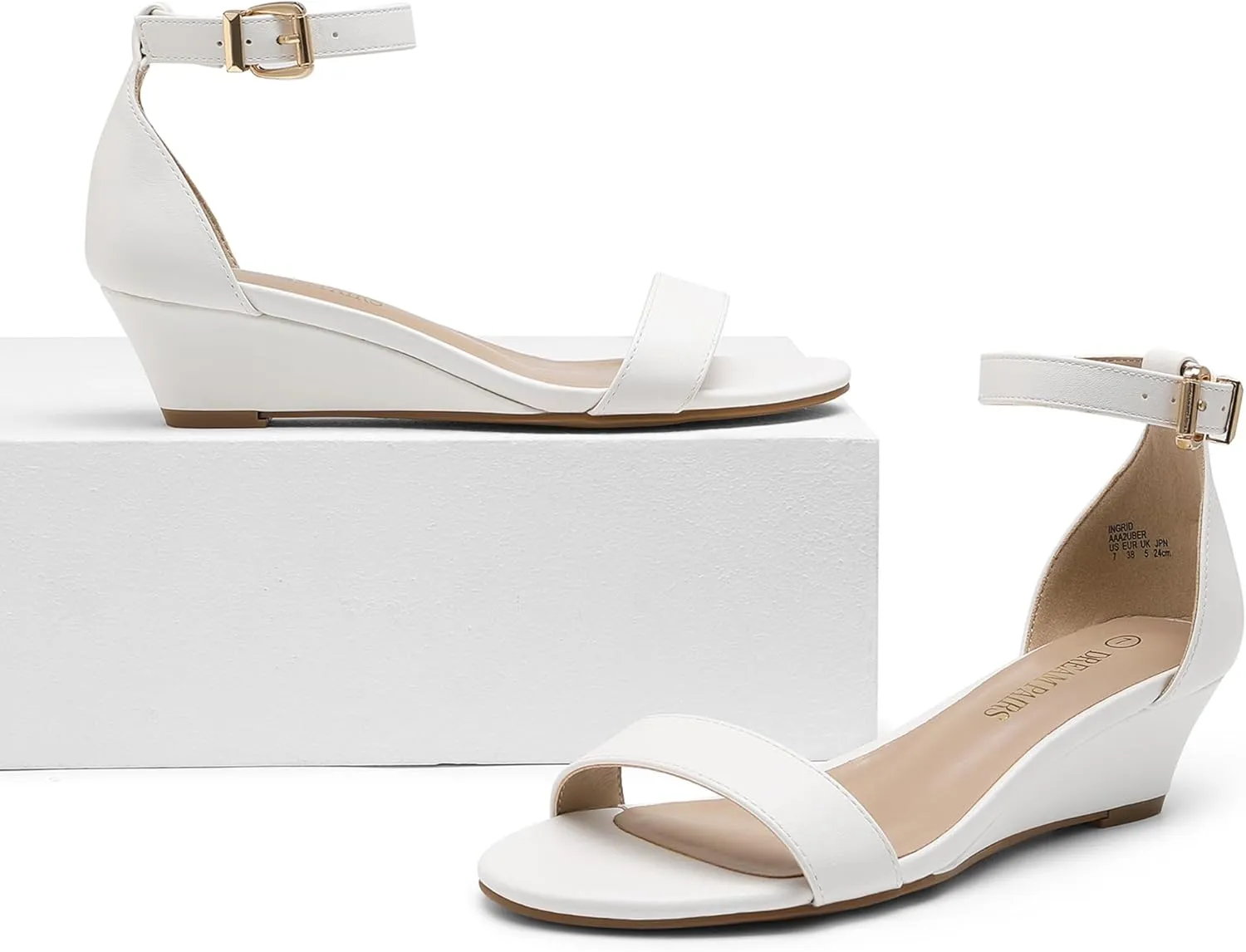 DREAM PAIRS Women's Ingrid Ankle Strap Low Wedge Sandal