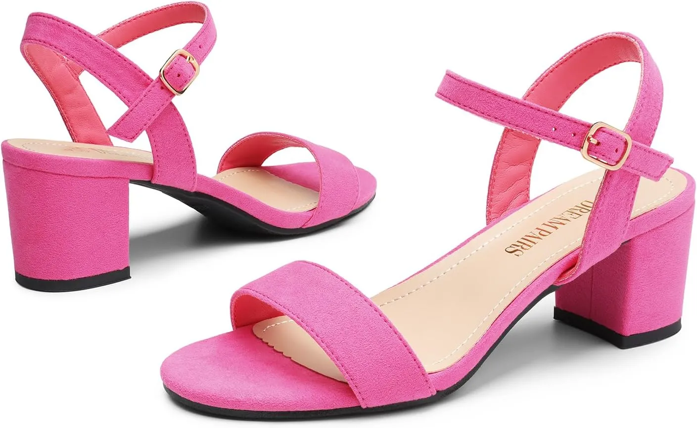 DREAM PAIRS Women's Low Heels Block Open Toe Ankle Strap Classic Short Chunky Sandals with Buckle for Daily Work Wedding Party