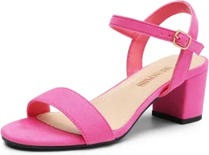 DREAM PAIRS Women's Low Heels Block Open Toe Ankle Strap Classic Short Chunky Sandals with Buckle for Daily Work Wedding Party