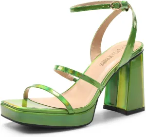 DREAM PAIRS Women's Platform Strappy Heels Open Toe Ankle Strap Square Party Sandals Y2K Dress Shoes
