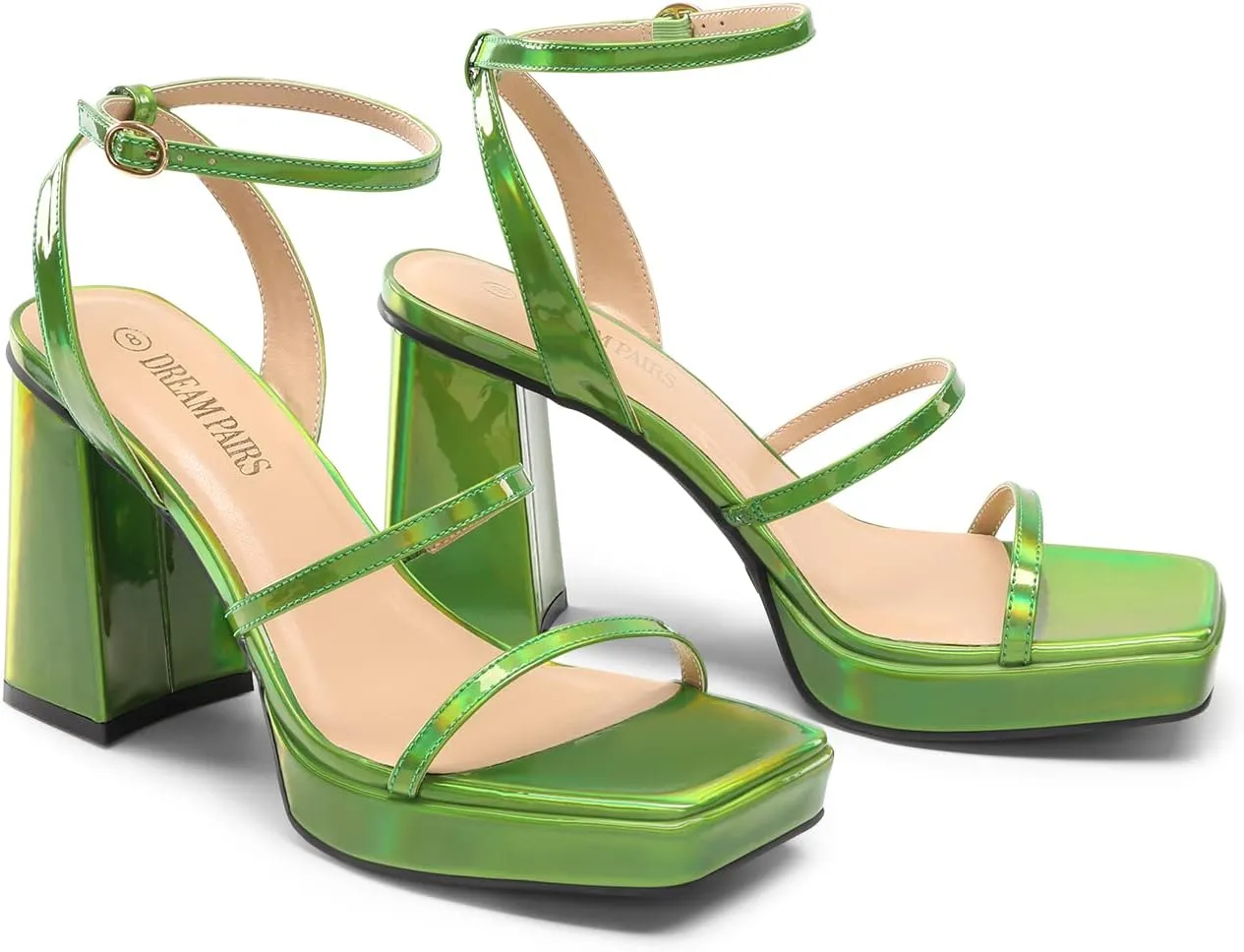 DREAM PAIRS Women's Platform Strappy Heels Open Toe Ankle Strap Square Party Sandals Y2K Dress Shoes