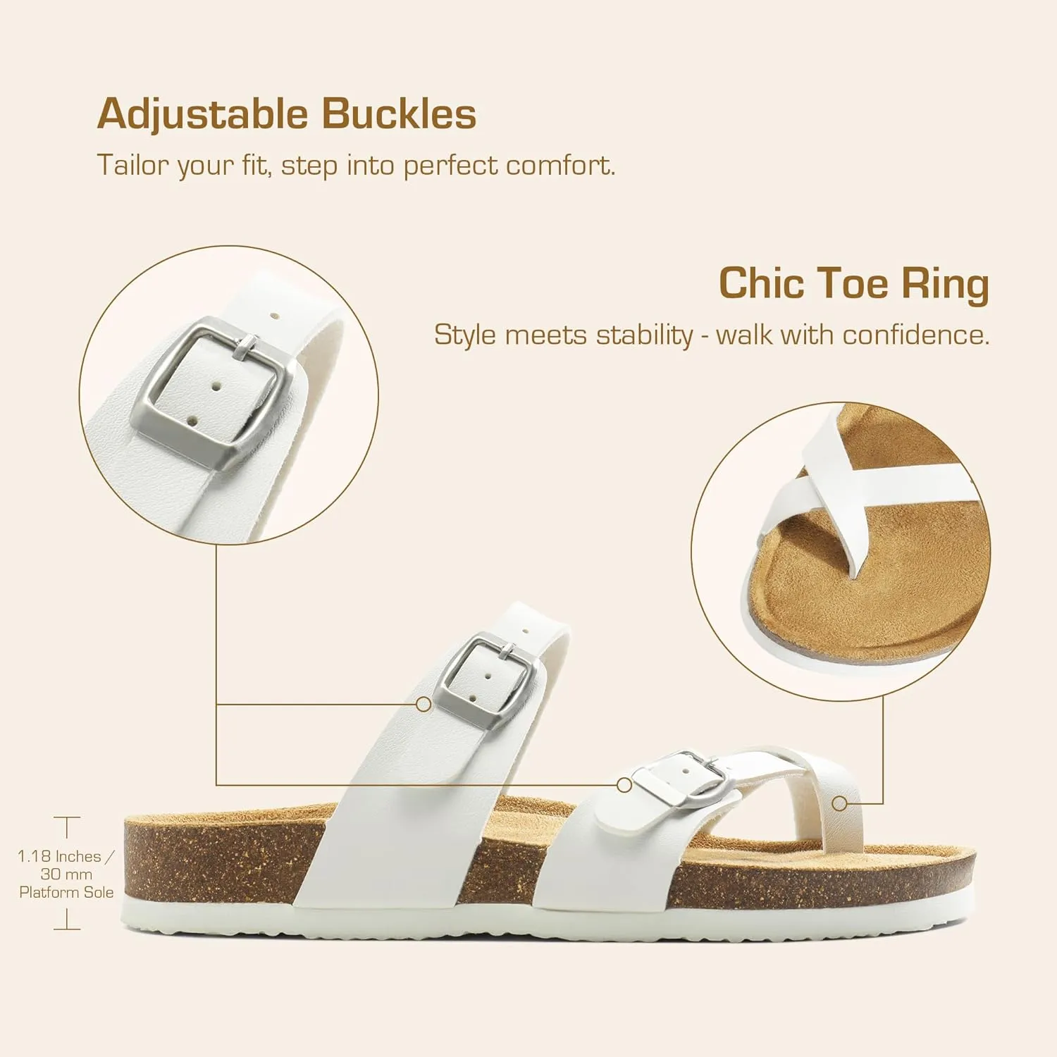 DREAM PAIRS Women's Thong Slide Sandals with Cork Footbed Open Toe Adjustable Slip On Slippers Comfort Flat Sandals for Summer