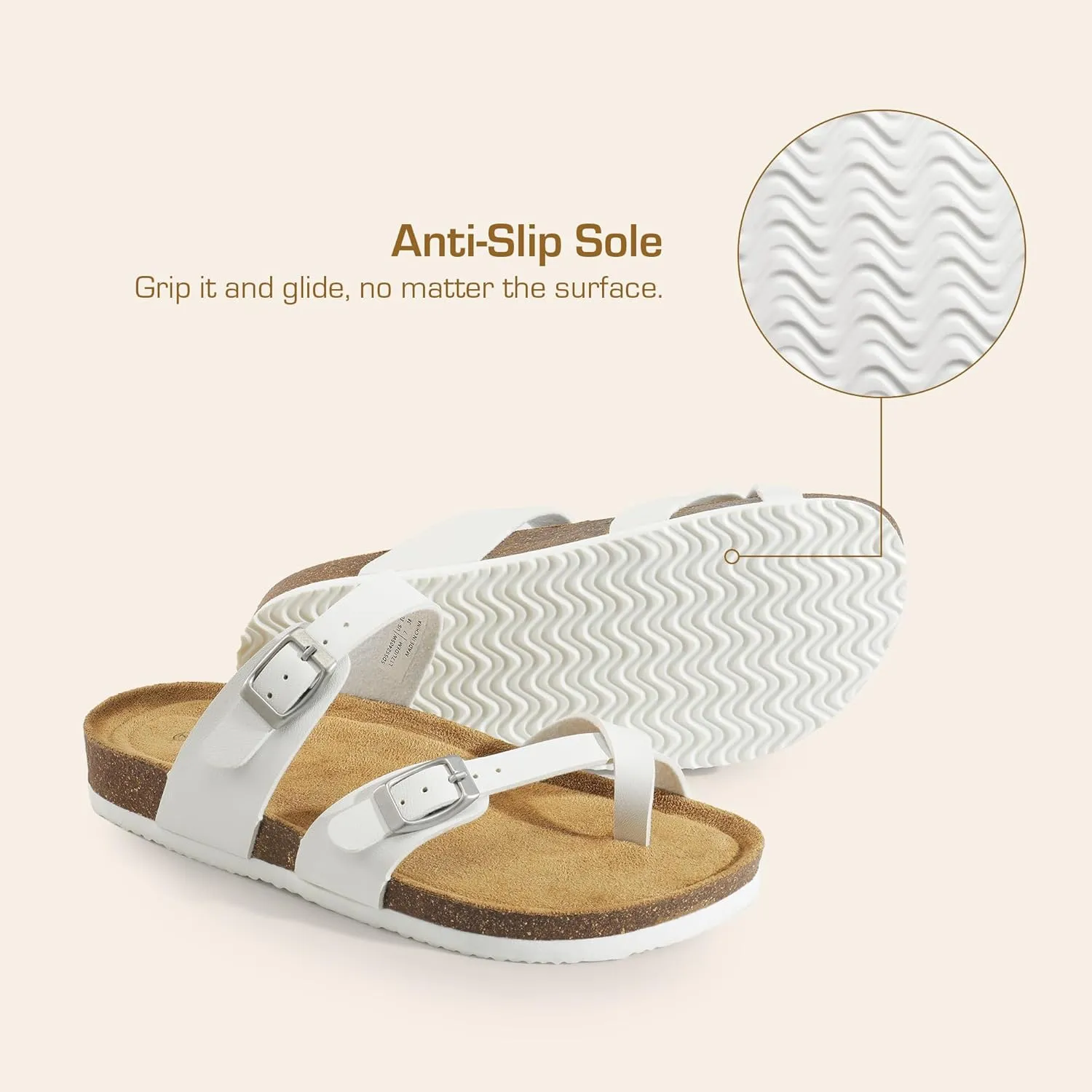DREAM PAIRS Women's Thong Slide Sandals with Cork Footbed Open Toe Adjustable Slip On Slippers Comfort Flat Sandals for Summer