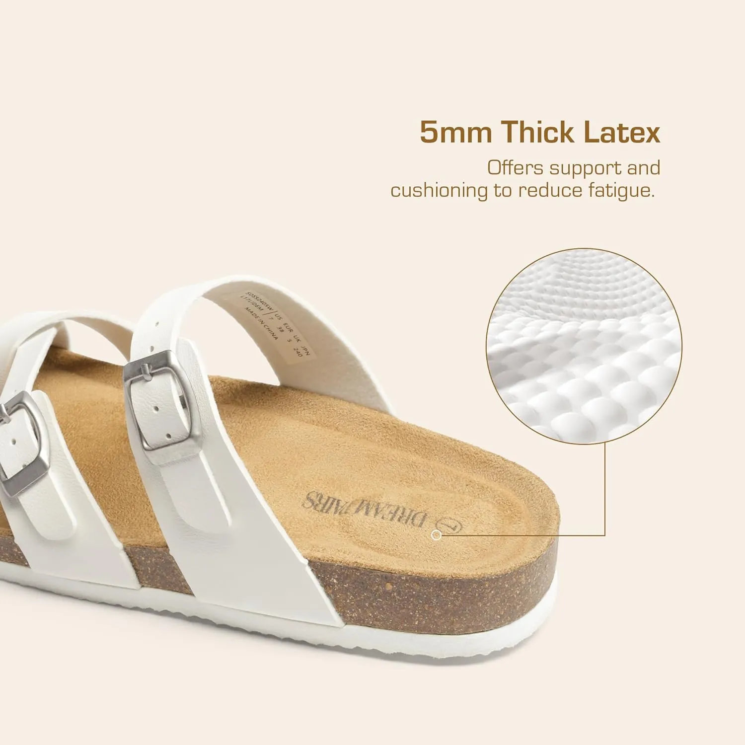 DREAM PAIRS Women's Thong Slide Sandals with Cork Footbed Open Toe Adjustable Slip On Slippers Comfort Flat Sandals for Summer