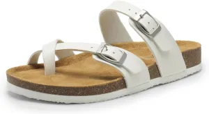 DREAM PAIRS Women's Thong Slide Sandals with Cork Footbed Open Toe Adjustable Slip On Slippers Comfort Flat Sandals for Summer