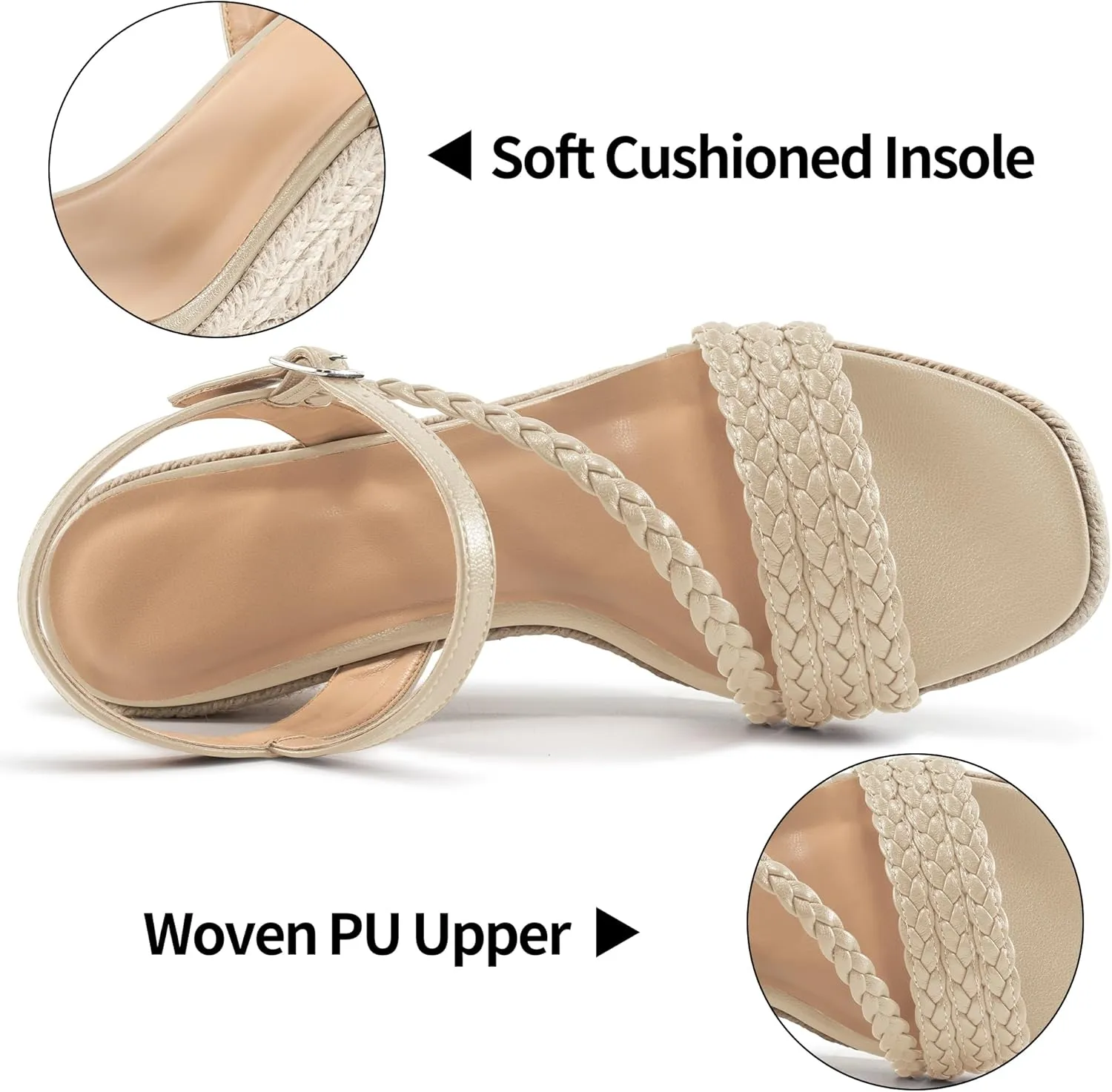 Dressy Wedge Sandals for Women: Ankle Strap Espadrille Open Toe Wedges - Comfortable Casual Womens Platform Shoes