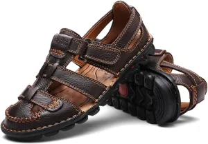 Driving Shoes Leather Sandals for Men Closed Toe Handmade Hiking Sandals for Men Breathable Mens Leather Sandals Pu