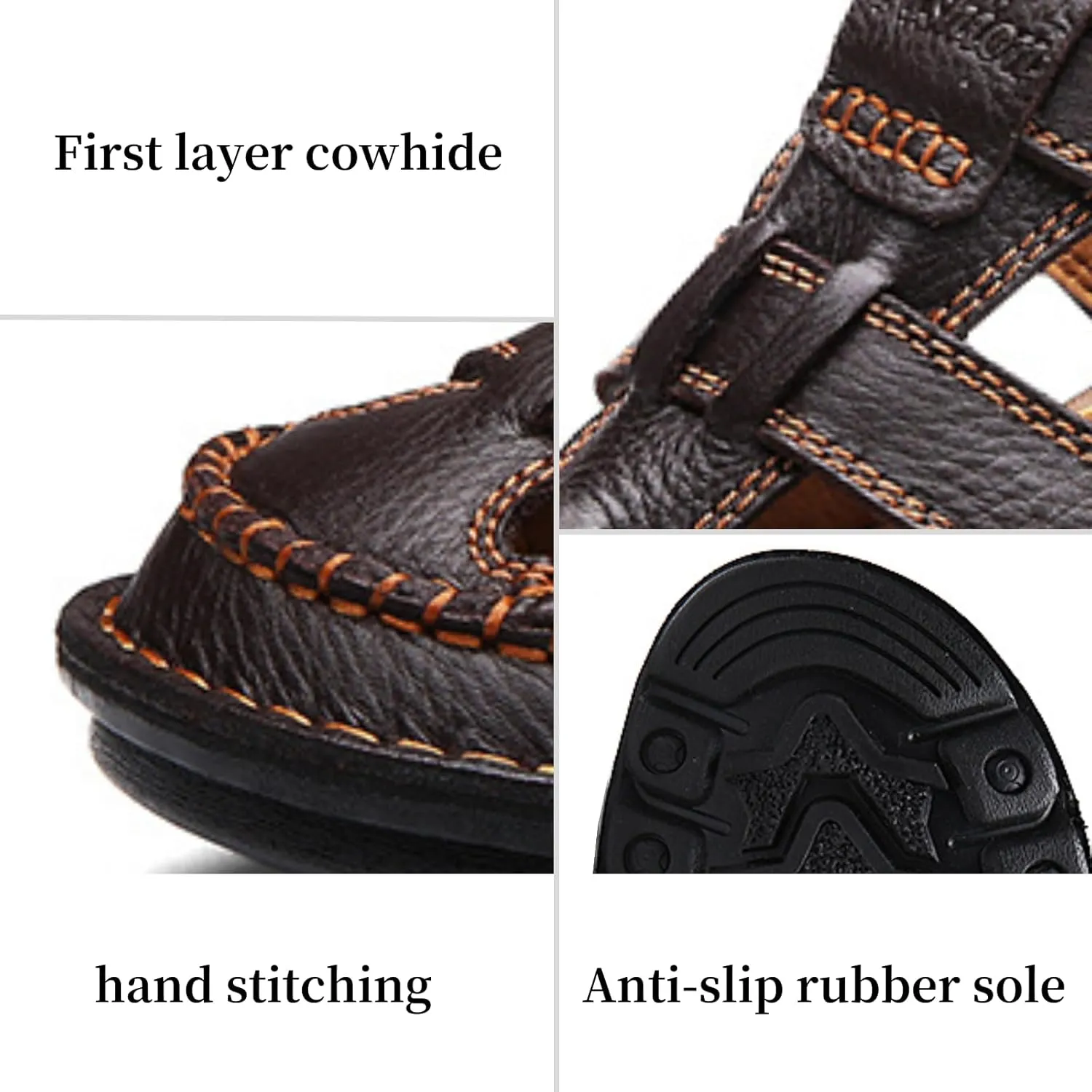 Driving Shoes Leather Sandals for Men Closed Toe Handmade Hiking Sandals for Men Breathable Mens Leather Sandals Pu