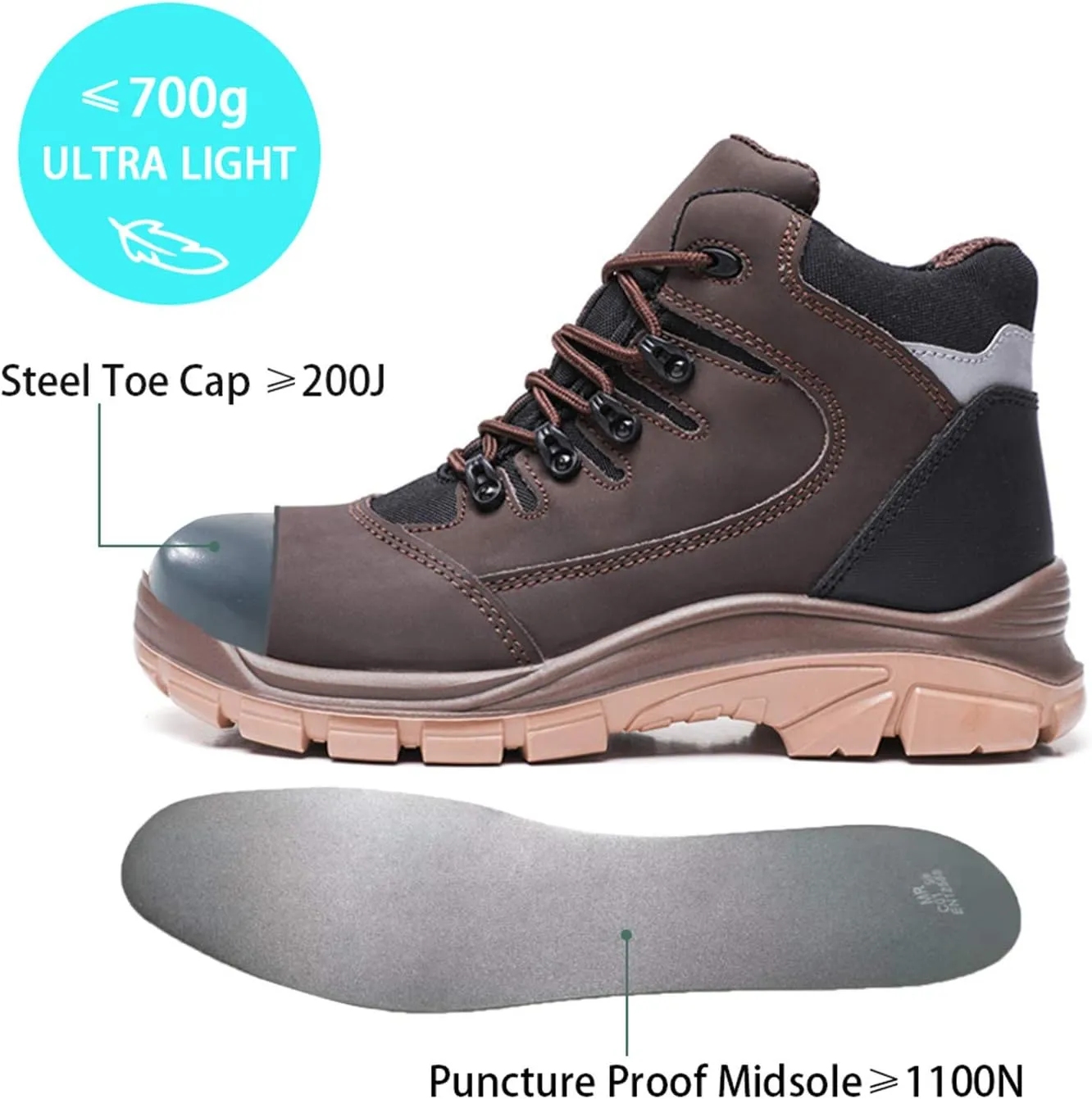 DRKA Men's Steel Toe Work Boots Water Resistant Safety Shoes