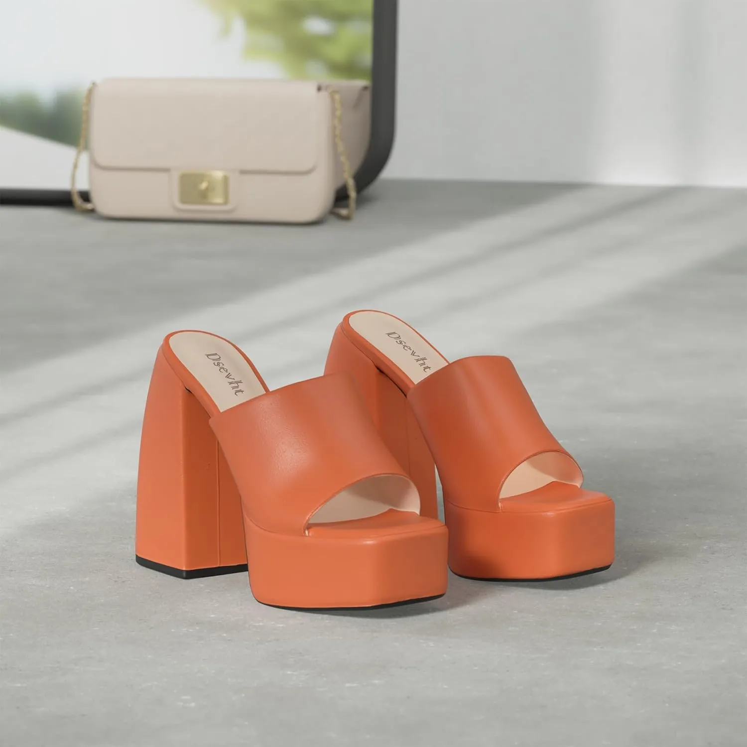 Dsevht Chunky Platform Sandals for Women,Slip On Square Toe Platform Mules with High Heel