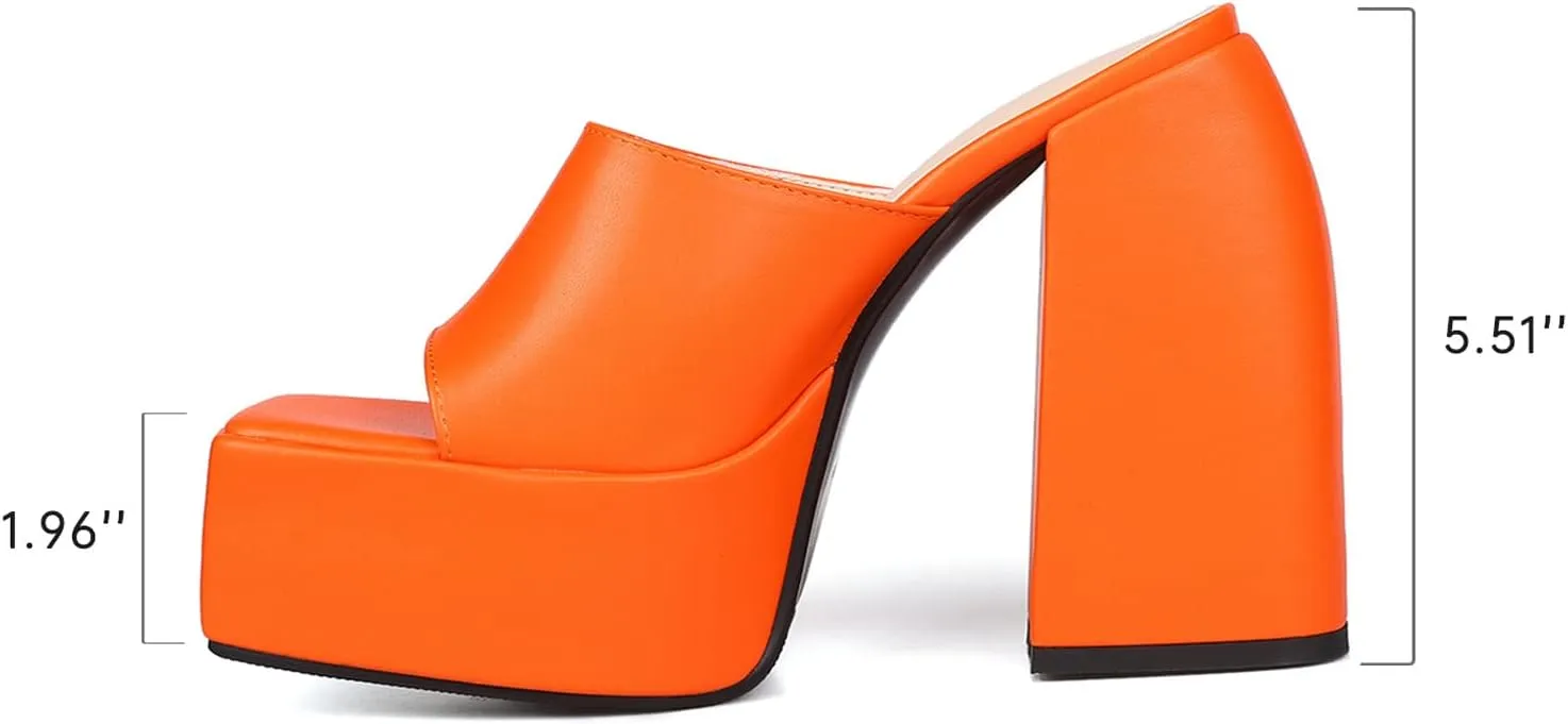 Dsevht Chunky Platform Sandals for Women,Slip On Square Toe Platform Mules with High Heel