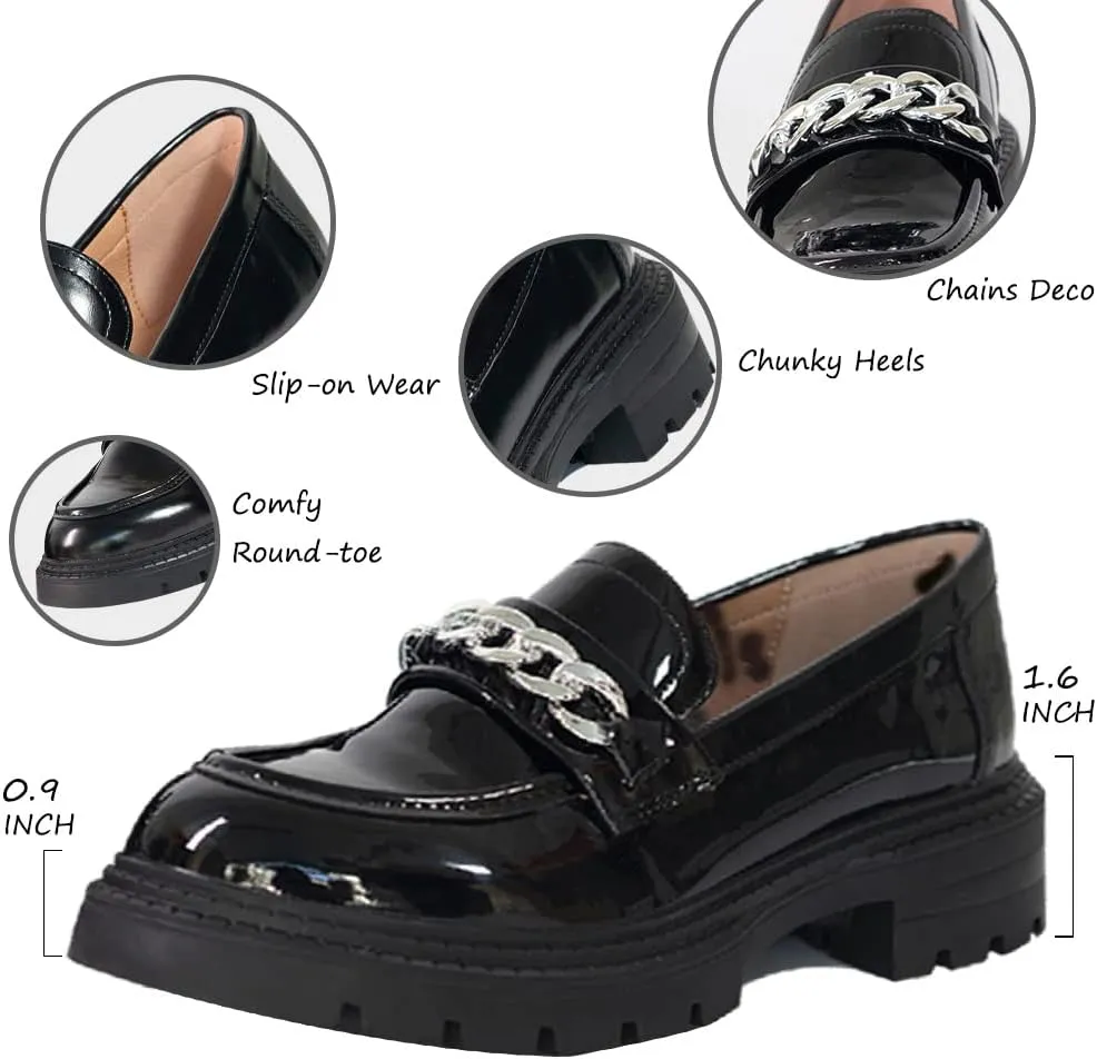 Exsiqute Platform Chunky Loafers for Women Slip-ons Lug Sole Penny Loafers Comfort Round Toe Business Casual Shoes Black