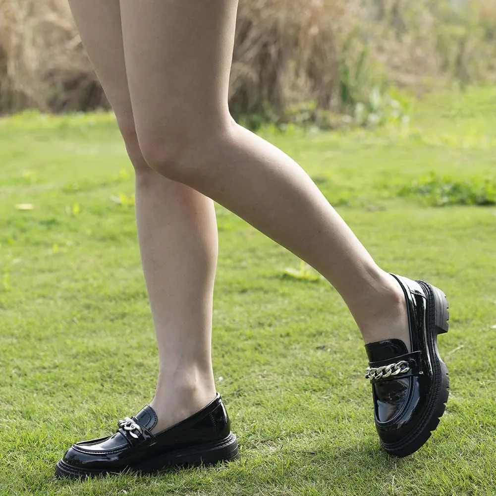 Exsiqute Platform Chunky Loafers for Women Slip-ons Lug Sole Penny Loafers Comfort Round Toe Business Casual Shoes Black