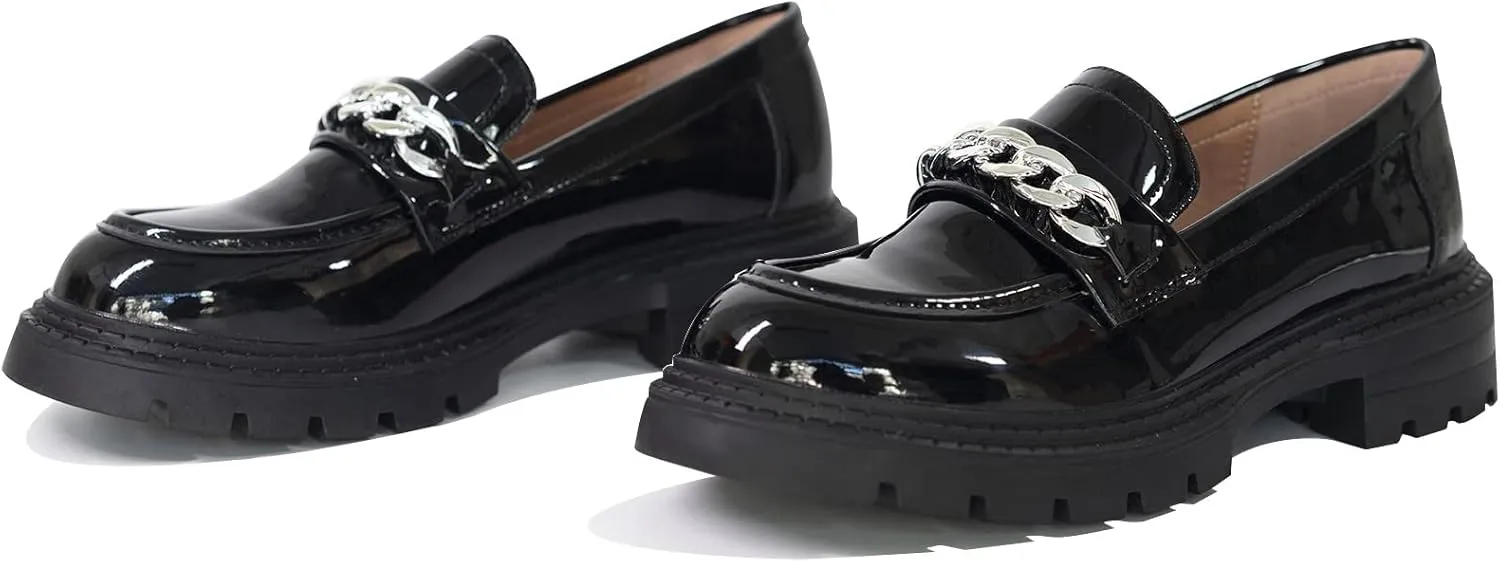 Exsiqute Platform Chunky Loafers for Women Slip-ons Lug Sole Penny Loafers Comfort Round Toe Business Casual Shoes Black