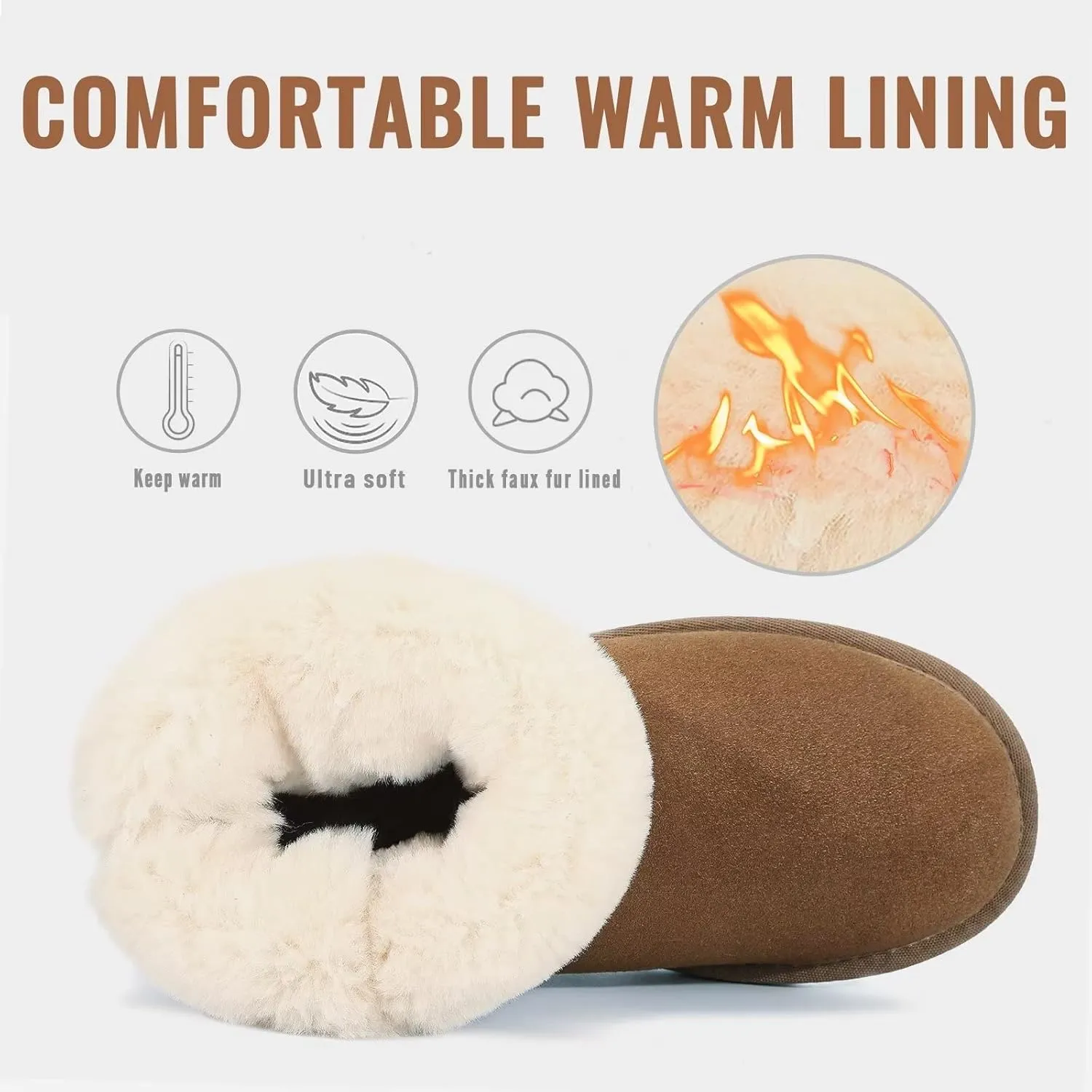 FANTURE Kids Snow Boots Boys Girls Winter Boots Cow Suede Warm Faux Fur Lined Durable Shoes(Little Kid/Big Kid)