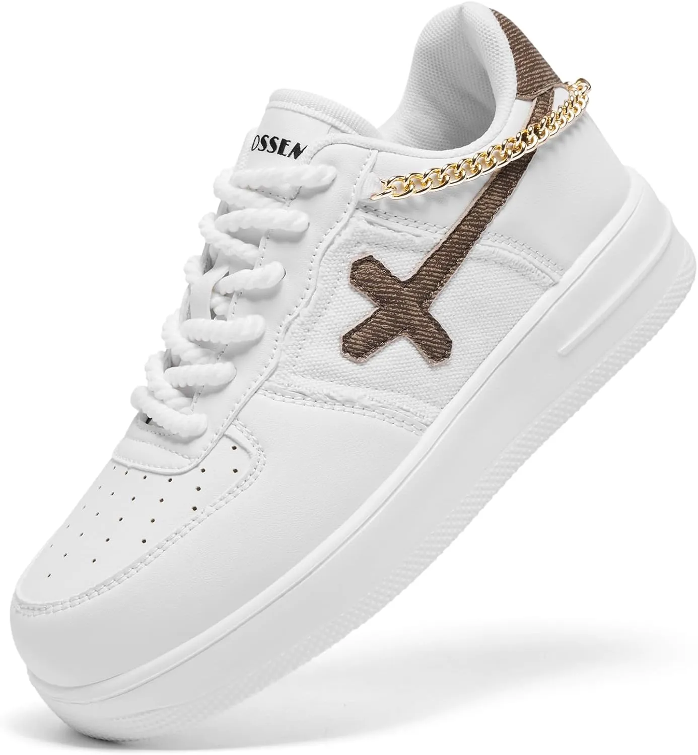 FANVOSSEM Chunky Platform Sneakers for Women，Women's Comfy Sparkly Dad Shoes Lace-Up Casual Walking & Sport Work Sneaker