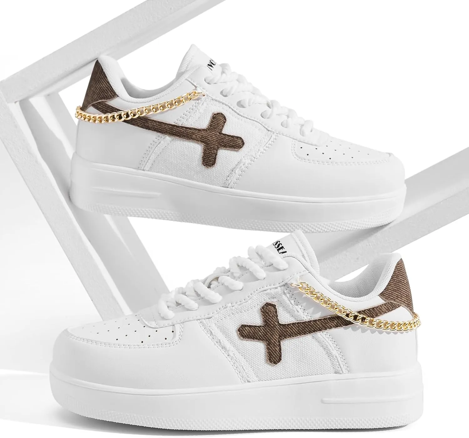 FANVOSSEM Chunky Platform Sneakers for Women，Women's Comfy Sparkly Dad Shoes Lace-Up Casual Walking & Sport Work Sneaker