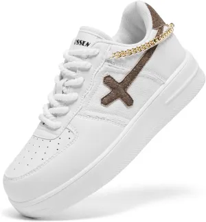 FANVOSSEM Chunky Platform Sneakers for Women，Women's Comfy Sparkly Dad Shoes Lace-Up Casual Walking & Sport Work Sneaker