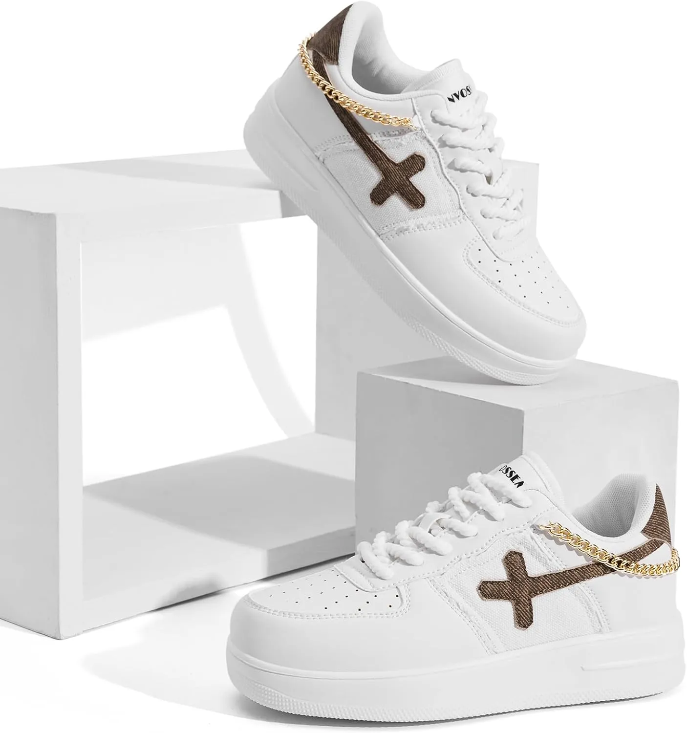 FANVOSSEM Chunky Platform Sneakers for Women，Women's Comfy Sparkly Dad Shoes Lace-Up Casual Walking & Sport Work Sneaker