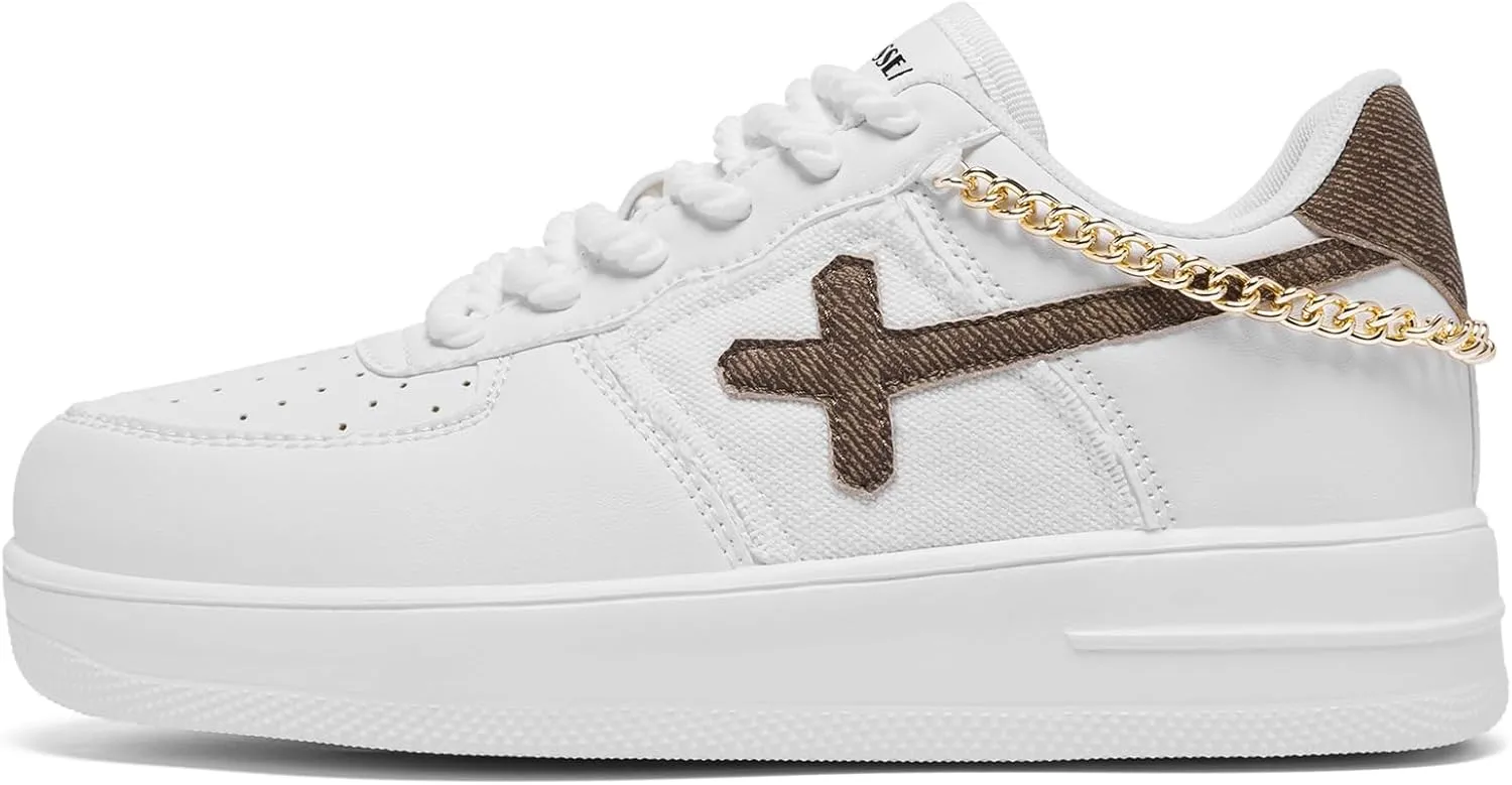 FANVOSSEM Chunky Platform Sneakers for Women，Women's Comfy Sparkly Dad Shoes Lace-Up Casual Walking & Sport Work Sneaker