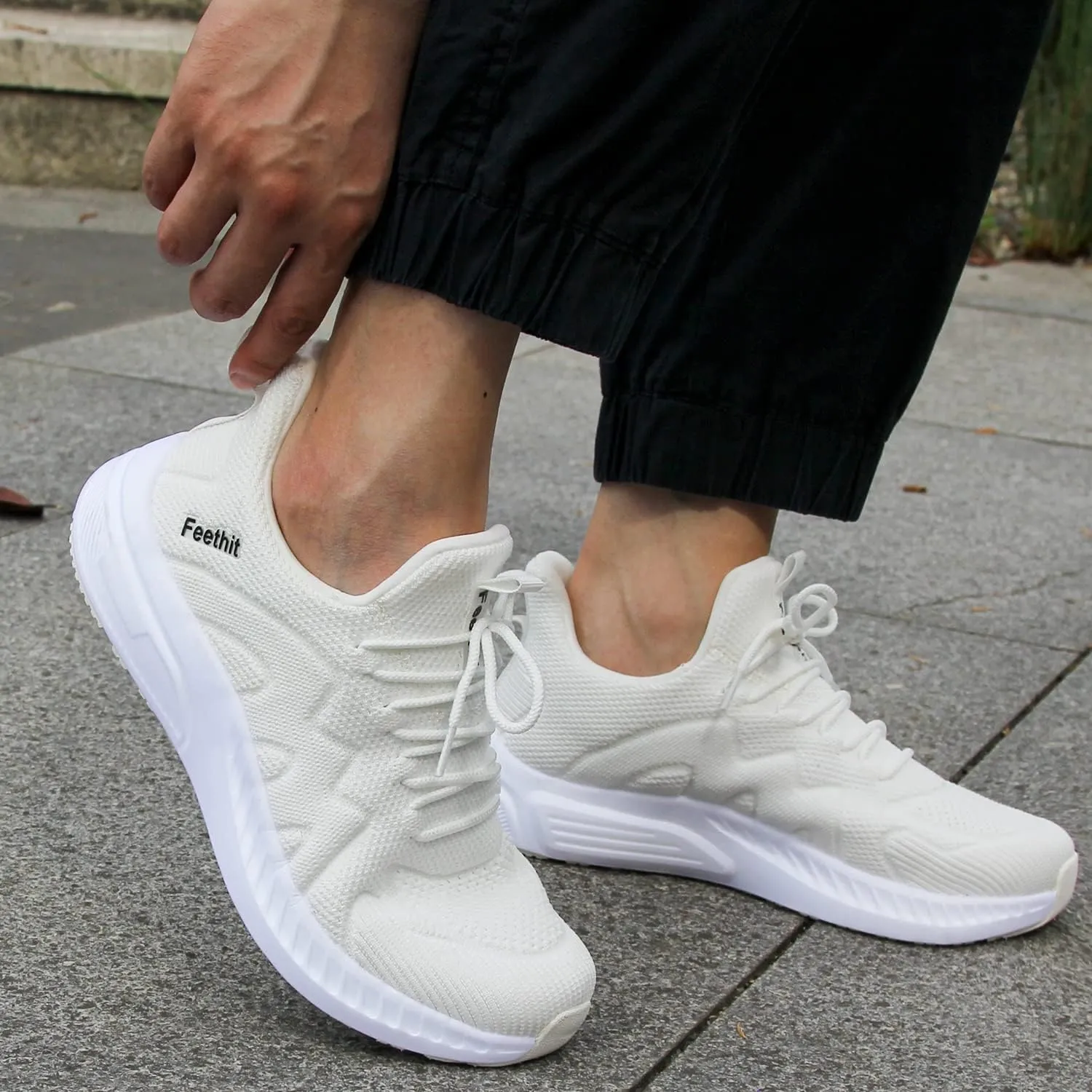 Feethit Mens Non Slip Walking Sneakers Lightweight Breathable Slip on Running Shoes Athletic Gym Tennis Shoes for Men